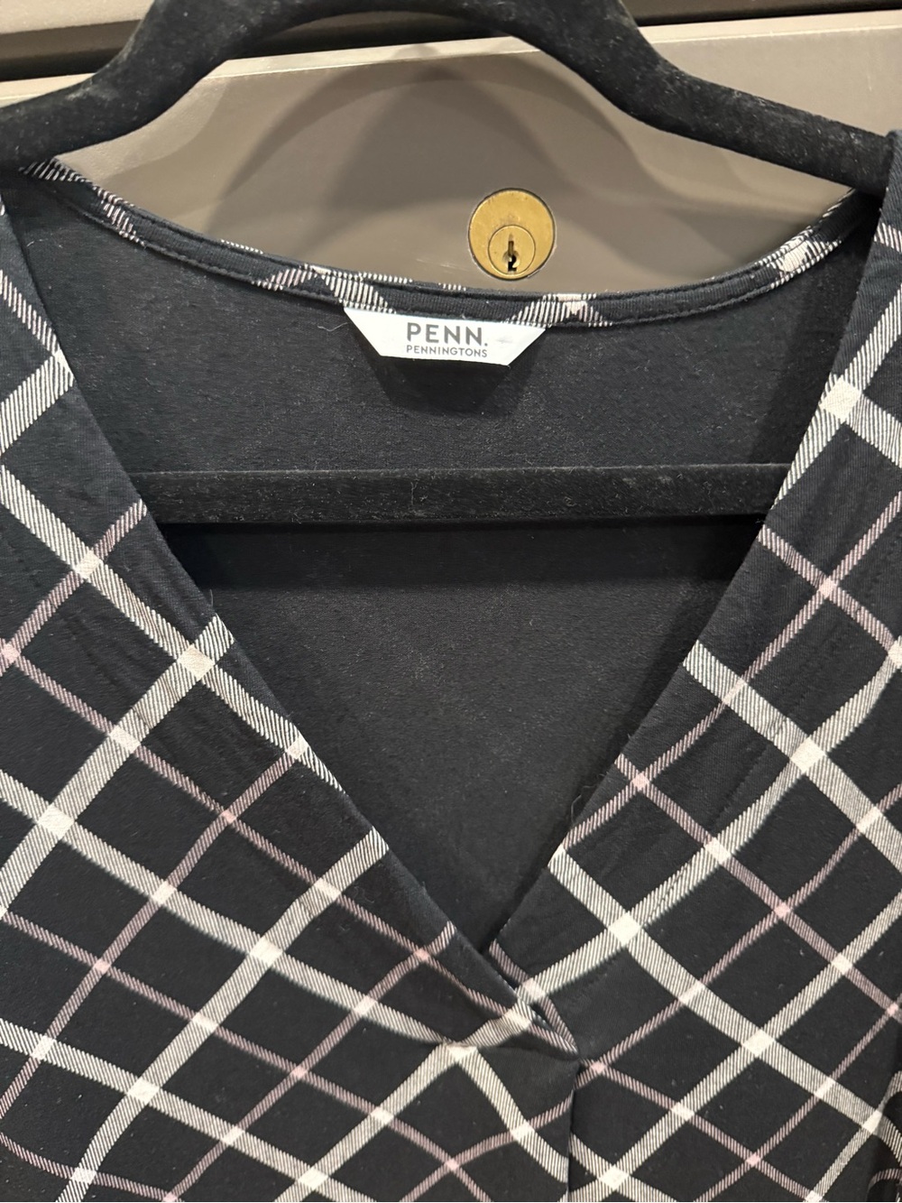 Penningtons Black and White Plaid V-Neck Tunic - Picture 2 of 3